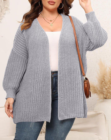 Woochic pull cardigan grande taille femme col en V gris 1XL
